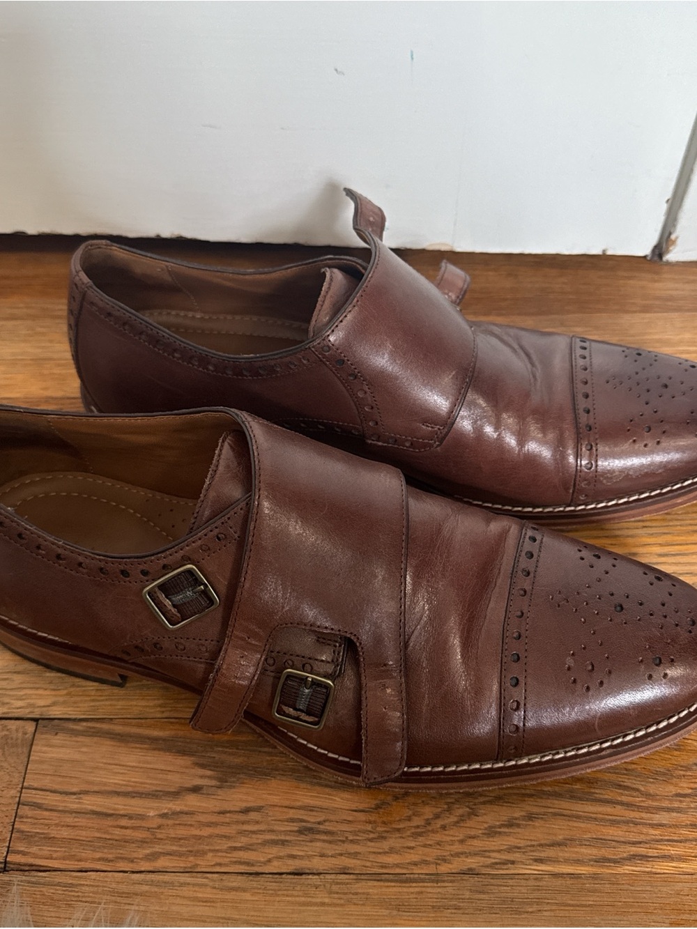 Johnston & Murphy Men's Brown Double Monk Strap Leather Oxfords